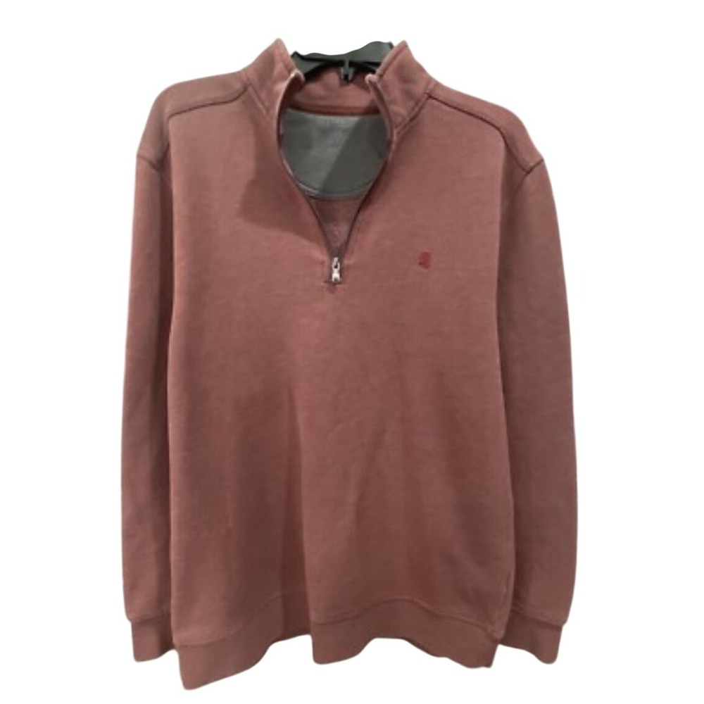 IZOD Saltwater Relaxed Classics Mens Large Quarter Zip Pullover Dark Red Heather